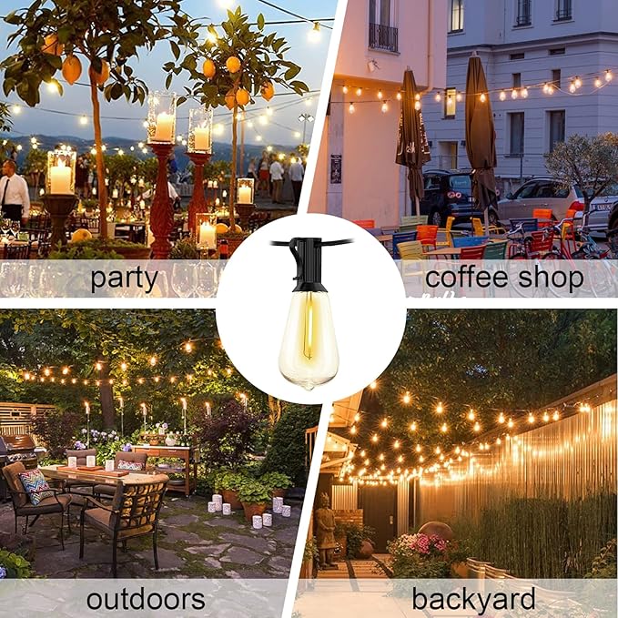 20FT LED Outdoor String Lights,Edison Lights Outdoor String with 22 Shatterproof ST40 Vintage Edison Bulbs,Outside Lights Waterproof for Outside Backyard Porch,Garden,Black