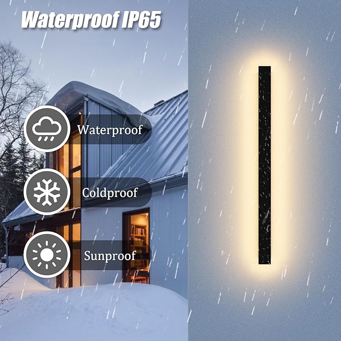 2 Pack 31.5inch Long Outdoor LED Wall Lights 24W Black 3000K Warm White Porch Lights Acrylic Waterproof IP65 Exterior Wall Light Fixtures for House Patio Porch Courtyard