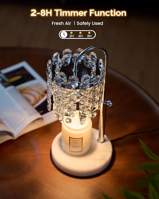 Candle Warmer Lamp with Timer Dimmer Adjustable Height Candle Warmer with Marble Base for Jar Candles,Candle Lamp with 3 Bulbs for New Home Decor, Women Mom Christmas Birthday Gifts, French Gold