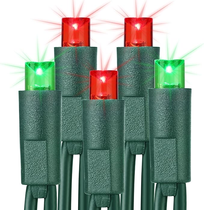 Brizled Red & Green Christmas Lights, 33ft 100 LED 5MM Christmas String Lights, Wide Angle Mini Christmas Lights Connectable, UL Listed Tree Light for Indoor Outdoor Xmas Room Party Decor, Green Wire