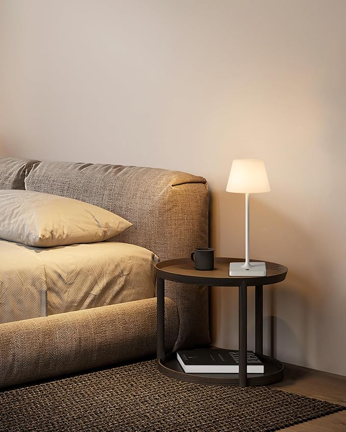 14.5" Small Cordless Touch Table Lamp White, Waterproof Shower Lamp, 4000mAh Rechargeable Portable Battery Powered Dimmable LED Desk Lamps for Outdoor, Restaurant, Bathroom, Camping, Nightlight