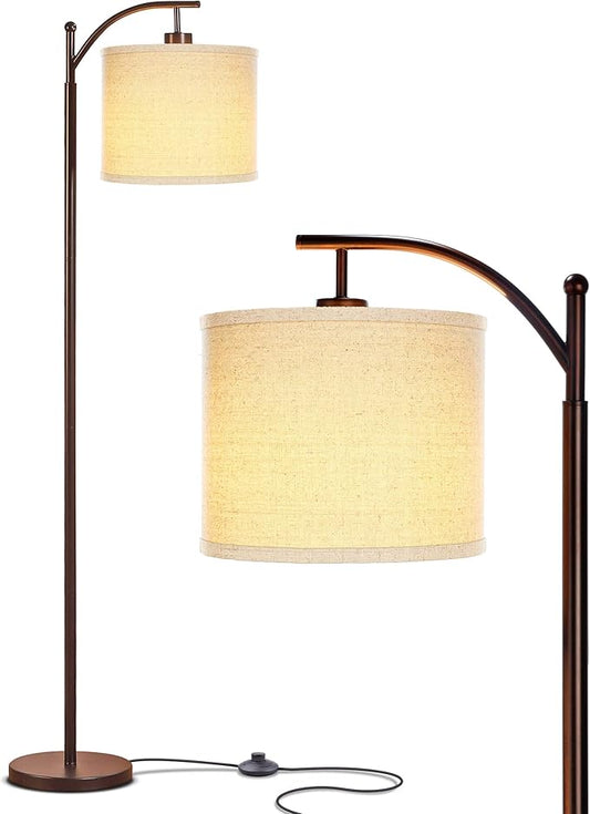 Brightech Montage LED Floor Lamp – Modern Floor Lamp for Living Rooms & Office with Arc Hanging Shade – Standing Lamp for Bedroom Reading, Mid-Century Pole Light for Farmhouse Style - Bronze