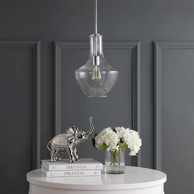 JONATHAN Y JYL6400A Watts 10.5" Glass/Metal LED Pendant Farmhouse Contemporary Dimmable Dining Room Living Room Kitchen Foyer Bedroom Hallway, Chrome/Clear