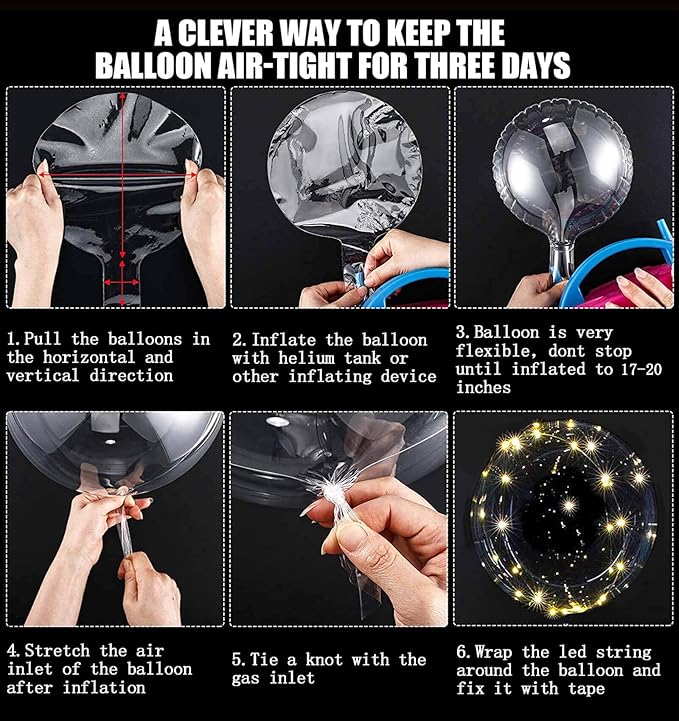 LED Balloons 10 Pack, Light Up Balloons 20 Inches Clear Helium Bobo Balloon, Glow Bubble Balloons with String Lights for Valentines Day Halloween Christmas Wedding Birthday Party Decoration