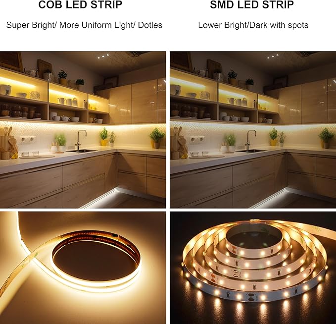 32.8ft COB LED Strip Lights Waterproof IP68, 3000K Warm White Outdoor 24V Dimmable Silicone LED Tape Lighting High Density, 6000LM+, 3200LEDs Clips and Screws(Power Supply Not Included)