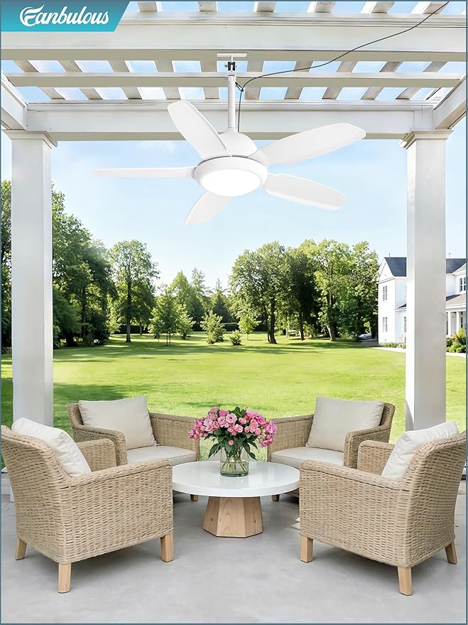 Fanbulous 42 Inch Waterproof Outdoor Ceiling Fan with Lights and Remote,IP65 Hanging Gazebo Fan with 3CCT 6-Speed DC Motor,White Wet Rated Plug in Ceiling Fan with Cord for Patios Porch Pergola