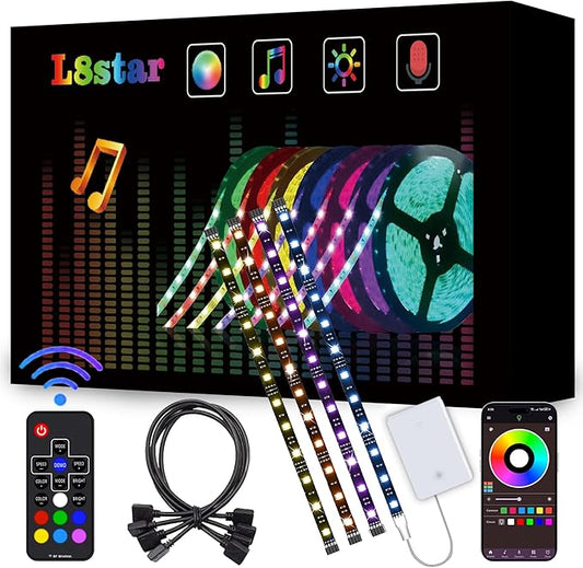 L8star Battery Powered Led Strip Lights 6.56ft, 4 Pre-Cut 1.64ft USB/Battery Operated RGB 60 LED Lights Color Changing 5050 LED Accent Kit with RF Remote, Connectors for TV, Home, DIY Decoration