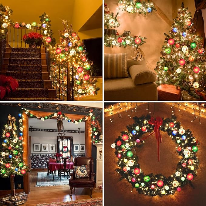 Christmas Ball Ornament Lights,28ft 25 Bulbs Christmas Tree Lights, Indoor Christmas String Lights,Plug in Expandable Wire Lights for Christmas Holiday Party