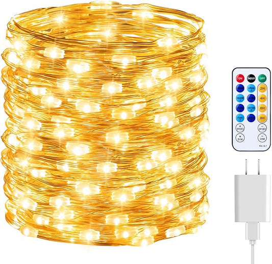 Minetom Fairy Lights with Remote, 66 Feet 200 Led Firefly String Lights Plug in for Bedroom Home Wall Ceiling Christmas Tree Wreath Craft Wedding Party Indoor Outdoor Decoration, Warm White