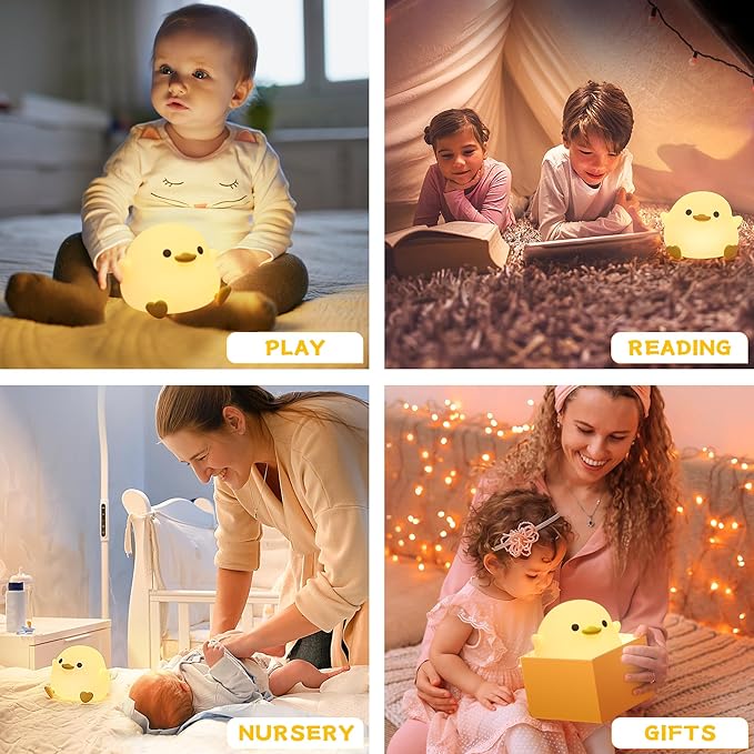 Duck Night Light, LED Cute Silicone Nursery Nightlight for Kids, DoDo Duck lamp Rechargeable Touch Bedside Lamp with 20 Minutes Timer for Breastfeeding, Funny Decor, Xmas Birthday Gifts