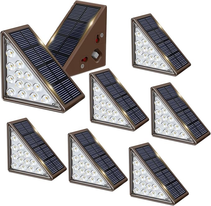 Solar Step Lights - 8 Pack Waterproof IP67, Outdoor Deck & Staircase Lights (Warm Brown)