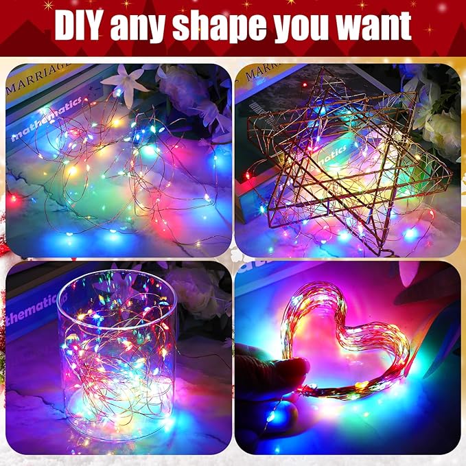 12 Pcs Solar String Lights Solar Mini Teeny Tiny Fairy Firefly Twinkle Light Waterproof 16ft 50 LEDs Garden String for Outdoor Garden Backyard Christmas Decoration(Color Light)