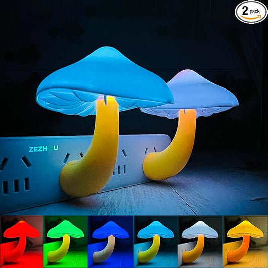 Night Lights Plug into Wall - 2-Pack Sensor LED Mushroom Light, Magic 7 Color Changing Cute Dream Bed Mushroom Lamp for Kids Adults Living Room Bedroom Kitchen, Bathroom Toilet, Stair Hallway Corridor