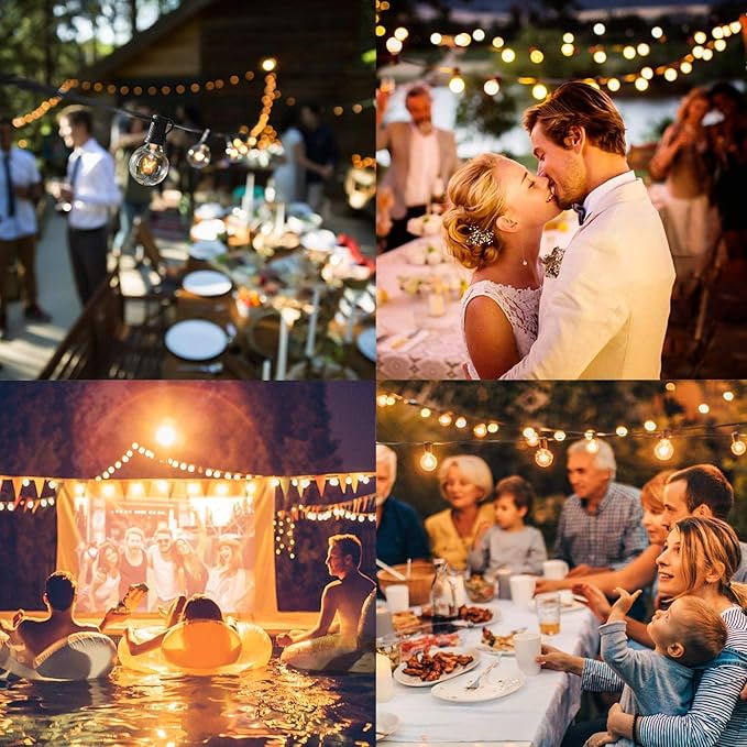Abeja 25Ft Outdoor Patio String Lights, G40 Outdoor Globe String Lights with 27 Clear Bulbs, Hanging Light for Porch Backyard Deck Bars Wedding Indoor Decor, E12 Base, 5W Black Wire