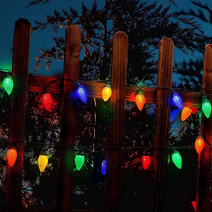Brightever C9 Christmas String Lights, 35FT 50LED Battery Operated Outdoor Christmas Lights with Timer & 8 Lighting Modes, Waterproof Strawberry Light for Indoor Outdoor Xmas Decor, Multicolor, 1-Pack