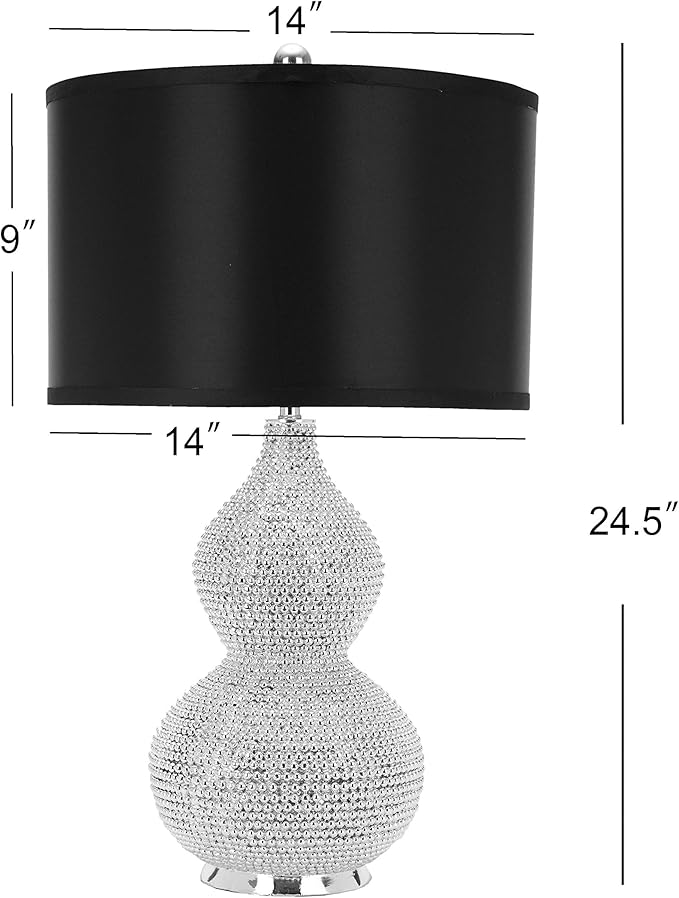 SAFAVIEH Lighting Collection Nicole Modern Silver Bead Base/ Black Shade 25-inch Bedroom Living Room Home Office Desk Nightstand Table Lamp Set of 2 (LED Bulbs Included)