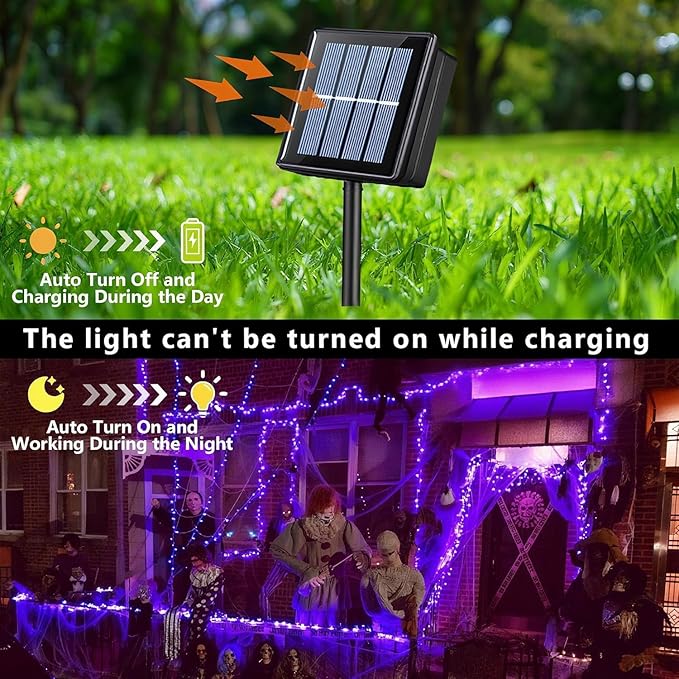QITONG 4 Pack Purple Solar Christmas Lights, Each 33ft 100 LED Christmas Fairy Lights Outdoor Waterproof, 8 Modes Copper Wire Mini String Lights