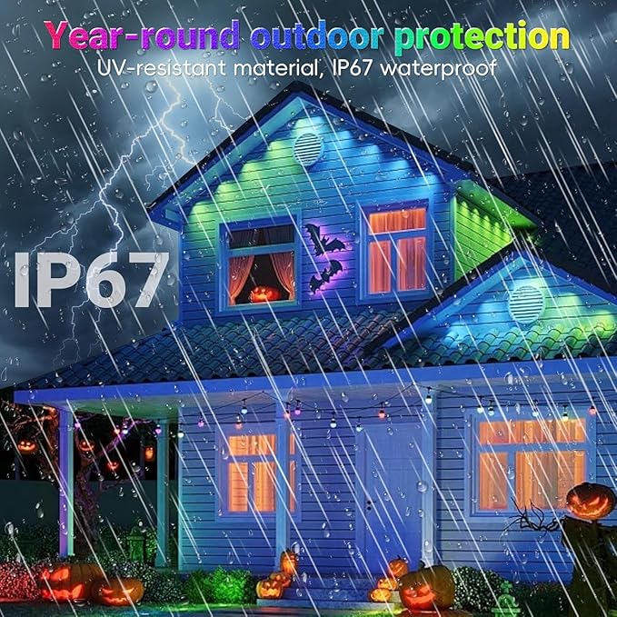 Permanent Outdoor Lights IP67 Waterproof Smart RGB,Music Sync,Timing Function,Remote Control for All Holiday Decor Decorations Light (200FT Permanent Outdoor Lights)