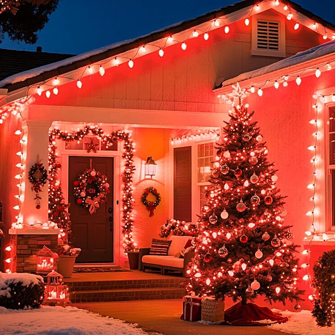 Brightown 25 Pack C9 Replacement Bulbs, Christmas C9 Incandescent Bulbs for Christmas String Lights, Christma Tree, Indoor Outdoor Holiday Decor, E17 Intermediate Base, 7 Watts, Red