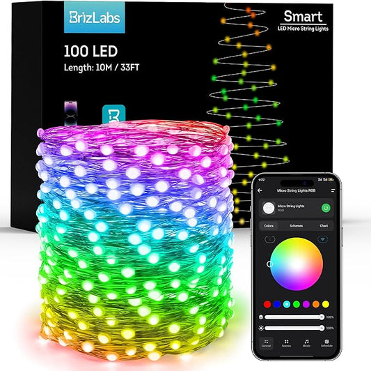 BrizLabs Smart Easter Fairy Lights, 33ft 100 LED Color Changing Christmas Lights Work with Alexa & Google Home, Rainbow Xmas Light Dimmable Pastel Lighting Green Wire for Xmas Halloween Easter Party