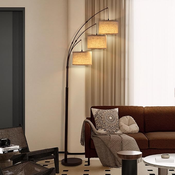 Netin 3 Light Arc Floor Lamps for Living Room, Dimmable Floor Lamp with Remote Control, Modern 80" Tall Standing Lamp, 3 Color Temperature, Mid Century Tree Floor Lamp for Bedroom, Office (Brown)