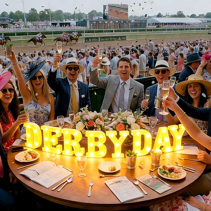 7 Pcs Derby Day Decorations Derby Day Large LED Letter Sign Battery Powered Light Hanging Decor for Party Decorations Indoor Outdoor
