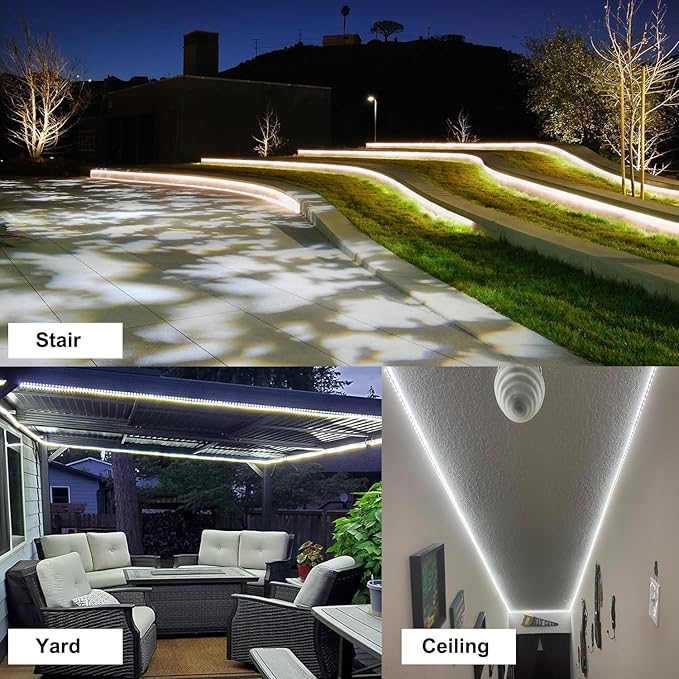 100FT(2 Rolls of 50FT) Flat Rope Lights, Outdoor LED Rope Lighting Waterproof(Not for Dimmer & Adapter), White Strip Light for Bedroom, Dimmable 12V Low Voltage