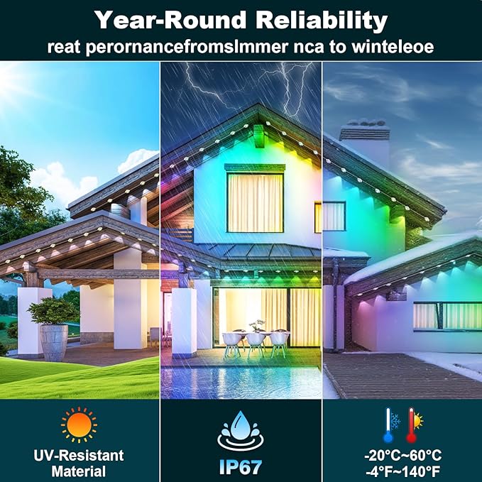 Permanent Outdoor Lights,150FT RGB Eave Light,IP67 Waterproof Lighting for House,Smart LED with App/Remote Control for Outdoor Decor,Garden Decor,Party,Holiday