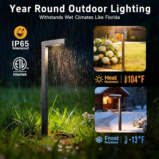 Gardenreet Brass Low Voltage Landscape Path Lights, Wired Pathway Lights, Outside IP65 LED Bronze L Shape Driveway Lights for Backyard Garden House with 3W 270LM 5000K G4 Bulb 12 Pack
