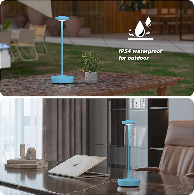 1 Pack Cordless Table Lamp Rechargeable - LED Battery Table Light with 3 Color Temperatures, Stepless Dimming, Waterproof Aluminum for Indoor Outdoor, Patio, Restaurant, Dinner (Blue)