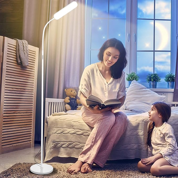 Floor Lamps, 15w/1000lm Bright LED Floor Lamp with Stepless Adjustable 3000K-6000K Colors and Dimmer, Remote and Touch Control Reading Lamp, Adjustable Floor Lamp for Living Room