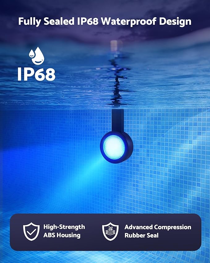Solar Pool Lights for Metal Frame Above Ground Pools with Remote, 15in 5W LED RGB Underwater Swimming Pool Light Fixture, 7 Colors 2 Modes, IP68 Waterproof, Dusk Auto On & Timer Off, Black