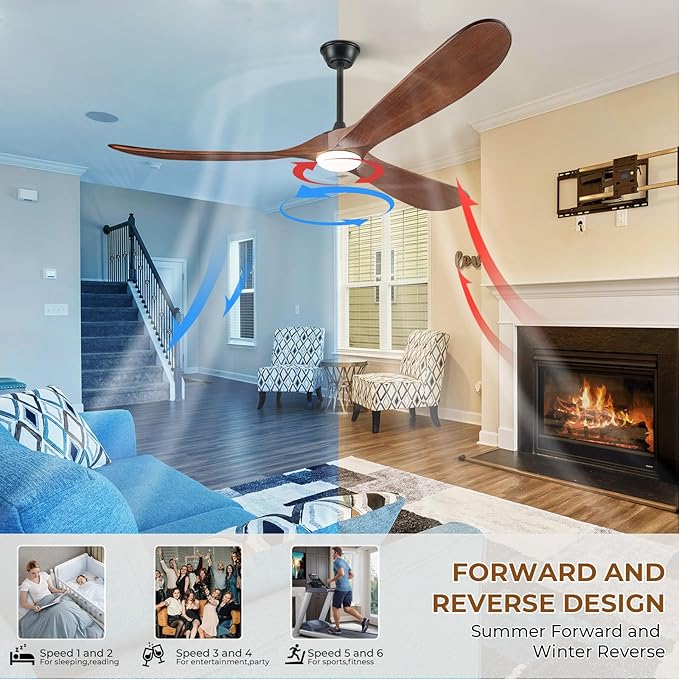 72" Outdoor Ceiling Fans with Lights and Remote Control, Large Ceiling Fan with Lights High CFM Quiet 3 Blades Propeller Wood Ceiling Fan, Outdoor Fan for Patio Porch Gazebo,Deep Walnut