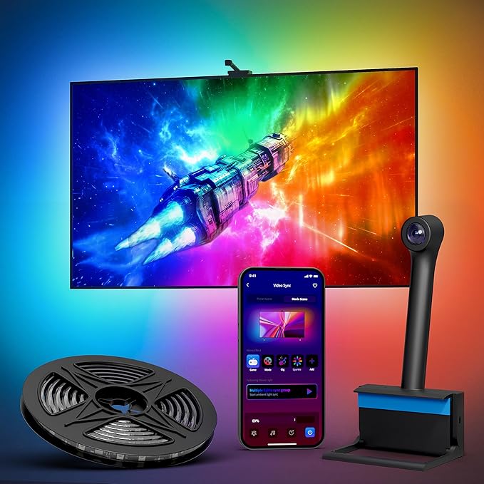 Ailofy TV LED Backlight with HD Wide-Angle Camera for 40-50 Inch TVs, Full-Screen Color Sync Lights for Gaming, Movies & Streaming, App Control, Works with Alexa & Google Assistant