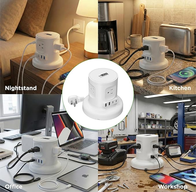 Uncaged Ergonomics Retractable Power Strip with USB Ports, Surge Protector with USB C Ports Fast Charging, Auto Retracting Cord Compact Desktop Charging Station for Home, Office, Nightstand, White