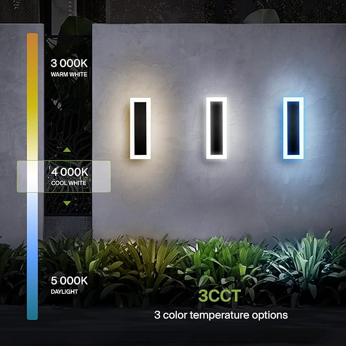 ASD LED 18" Long Wall Mount Light Fixture, Outdoor & Indoor Linear Sconce | 3CCT, Dimmable, Waterproof, Anti-Rust, ETL Listed | 18W 1570LM 3000-5000K 100-277V | Exterior Porch Lighting | Black, 2 Pack