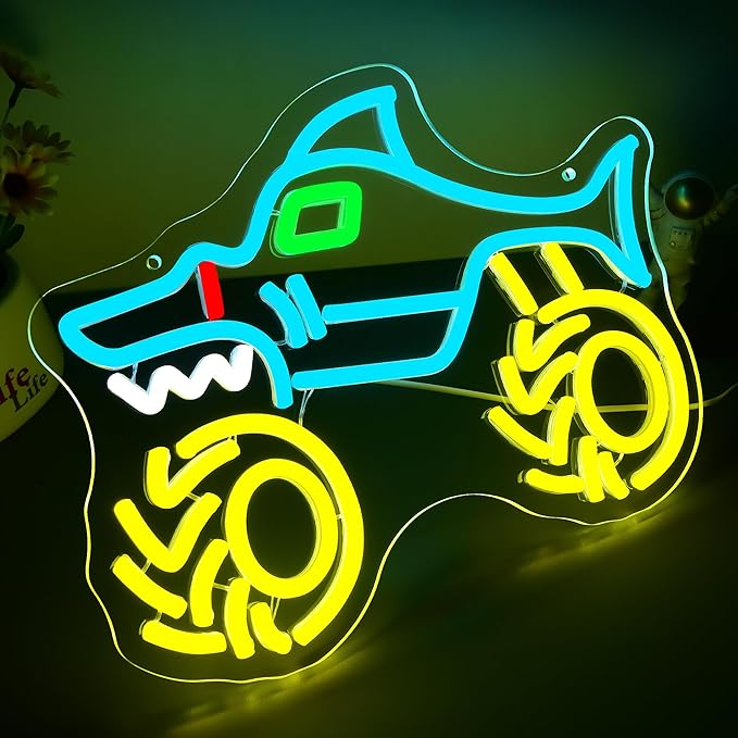 Monster Truck Neon Sign for Wall Decor Monster Truck LED Neon Light for Teen Boy Room Bedroom Playroom Living Room Bar Party Garage Man Cave Decor Birthday Gifts Dimmable Size 13.7 * 10.1 In(TWP324)