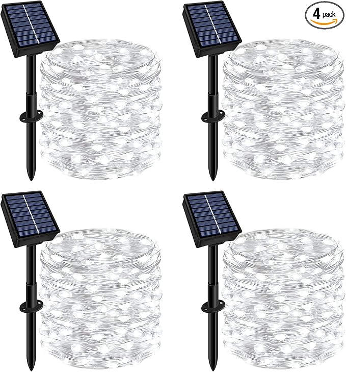 Solar String Lights Outdoor Waterproof 4 Pack Total 132ft 400LED 8 Modes Twinkle Lights Solar Fairy Lights for Patio, Garden Yard Party Wedding Tree Christmas Halloween Decoration, White