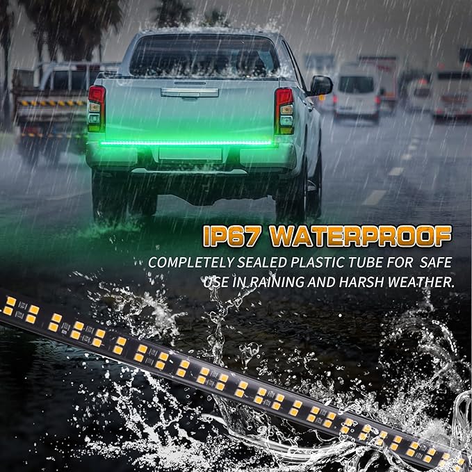 XRIDONSEN 60 inch Truck Tailgate Green Emergency Lights Strip 360 LED Strobe Light Rear Window Lights Flashing Warning Hazard Safety First Responder Lights for Vehicles Trucks Pickup