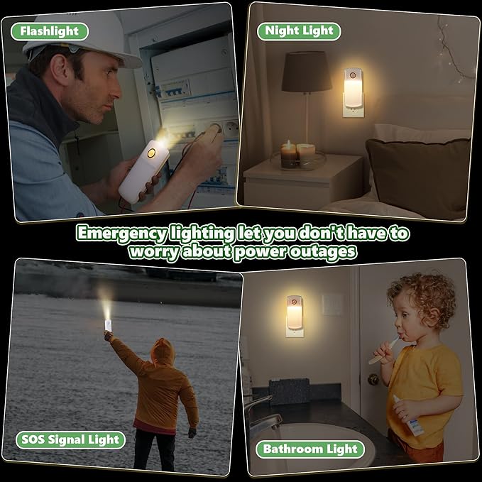 Enhon 3 Pack Emergency Power Failure Night Lights, Motion Sensor Night Light, Automatic Dusk to Dawn, Emergency Lights for Home, Bedrooms, Hallways, Black Outs, Rechargeable
