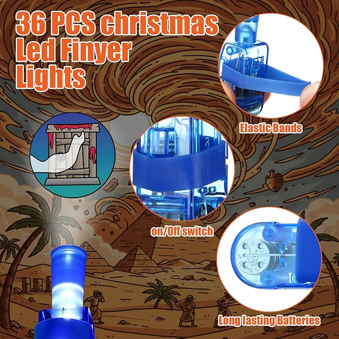 Tuanse Passover Decorations, 30 Pcs Passover Gifts Finger Lights Bulk for Kids, Glow in The Dark Pesach Seder Finger Lights Toys, Jewish Holiday Party Favors, Goodie Bag Fillers and Classroom Rewards
