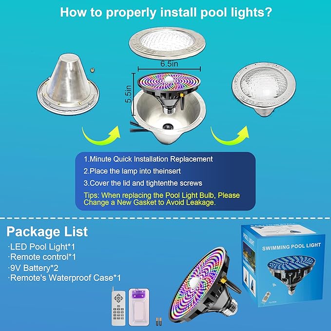 Pool Lights for Inground Pool LED Pool Light Bulb for Above Ground Swimming Pool – LED Pool Lights for Inground Pool, 120V Spa Light Bulb E26 Base, Multi-Color & Adjustable Brightness – Black