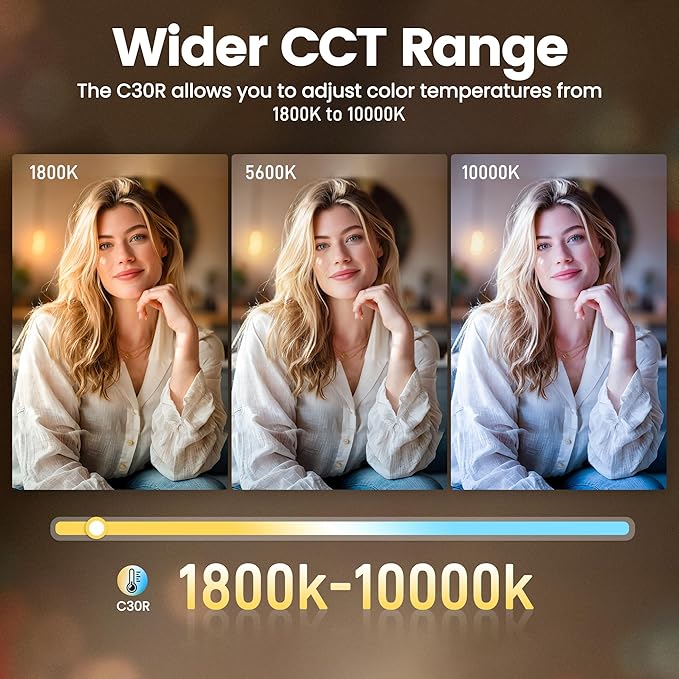 GODOX Litemons C30R RGB Led Video Panel Light,30W On Camera Pocket Lights CCT 1,800K-10,000K,3350mAh Rechargeable for Photography,Videographer and Vlogging