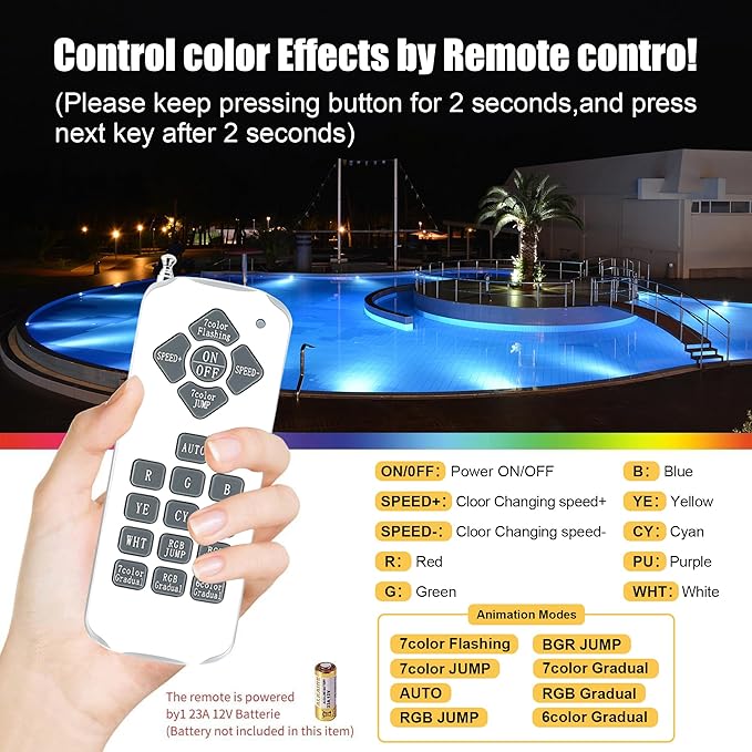 Pool Lights for Inground Pool, 1.5 Inch LED Color Inground Pool & Spa Light, IP68 Waterproof Nicheless Pool Lights, AC12V, 50 ft Cord, Remote Control (Controller Not Supported)