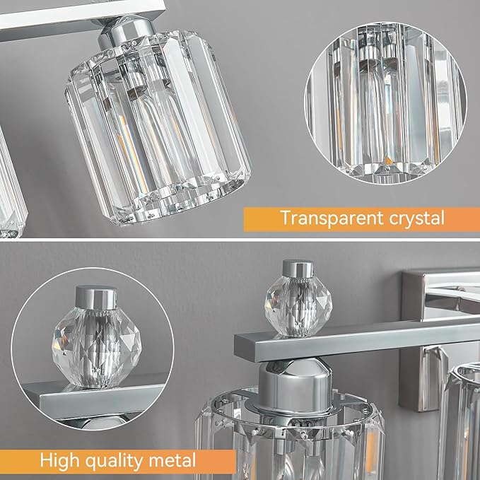 Bathroom Vanity Lights 5-Light Chrome Modern Crystal Vanity Light Fixtures Over Mirror Crystal Bathroom Vanity Lighting Fixtures