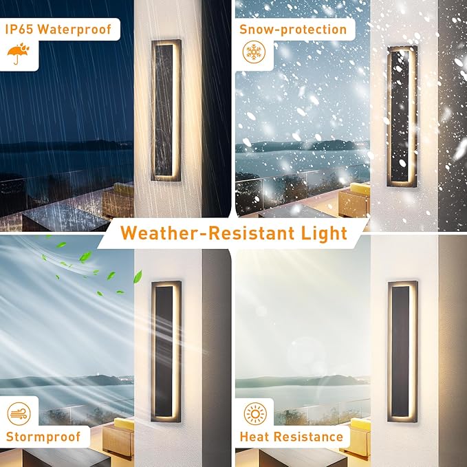 24 in Long Black Outdoor Wall Lights Exterior Lights for House, 4 Pack Front Porch Light Fixture, 24W Modern LED Outdoor Wall Sconce, Waterproof Outside Garage Light, 3000K Warm White