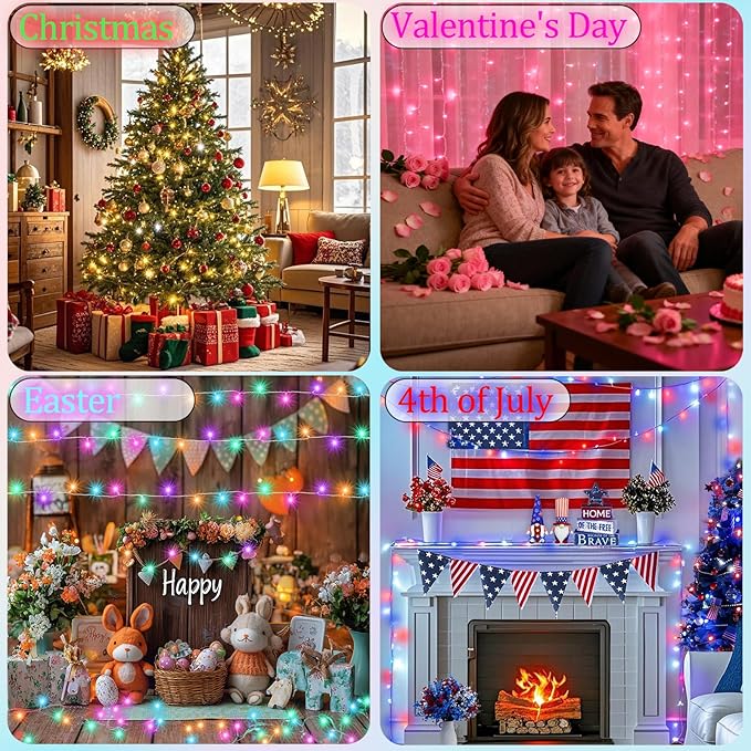 Pooqla Color Changing Christmas String Lights with Remote, 35 Colors 66FT 200LED String Lights Outdoor Decoration, Indoor Connectable Fairy Lights Plug in for St. Patrick's Day Easter Decoration