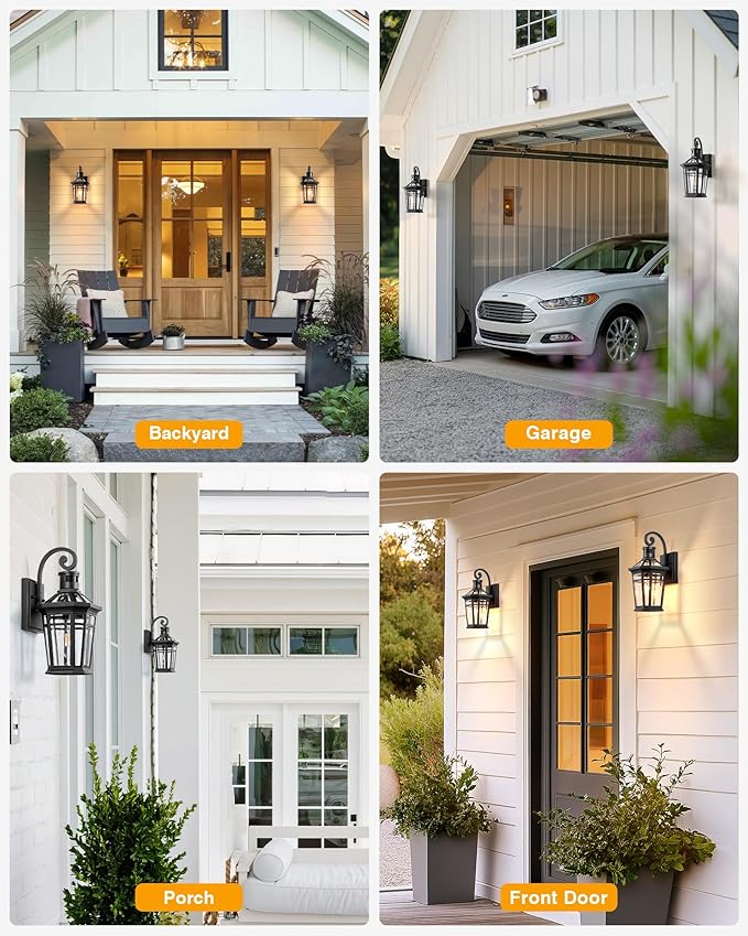 2 Packs Outdoor Lighting with Motion Sensor, Modern Dawn to Dusk Porch Light Fixture Wall Mount, Exterior Wall Lantern Sconce with Matte Black Finish, Waterproof Coach Lights for Garage, Patio