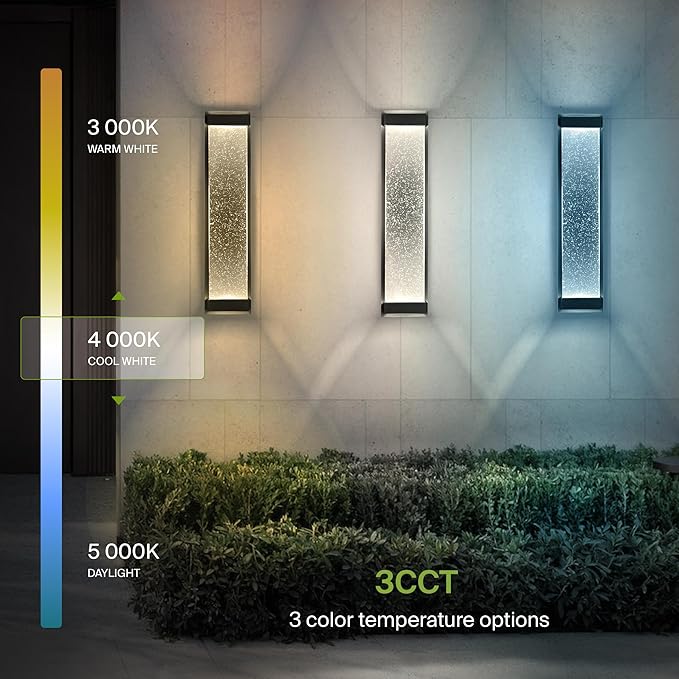 ASD LED 24" Bubble Glass Wall Light Fixture, Outdoor & Indoor Seeded Sconce | 3CCT, Waterproof, Dimmable, Up-Down Glow, ETL Listed | 22W 530LM 3000-5000K 100-277V | Porch Lighting | Black, 4 Pack