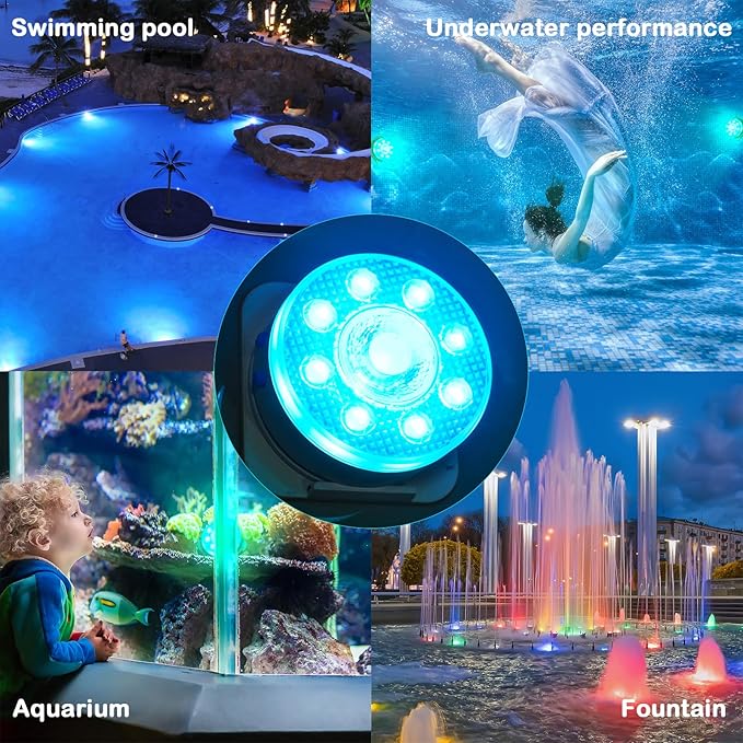 Underwater Pool Lights for Above Ground Pools and Inground Swimming Pools with Remote Timer Off, Magnet RGB Submersible LED Lights Rechargeable Spotlight 16 Colors 9-Mode for Hot Tubs, Fountain -1Pack